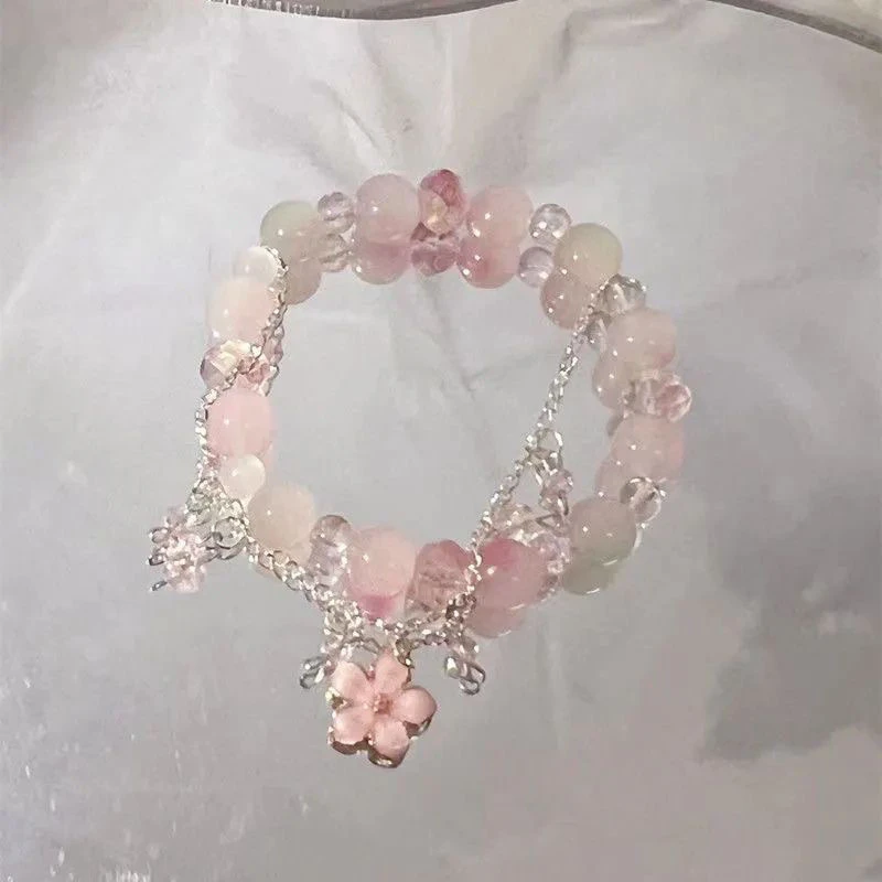 合金手链 紫蝴蝶流苏桃花手链小众设计2023高颜值樱花新串珠高级