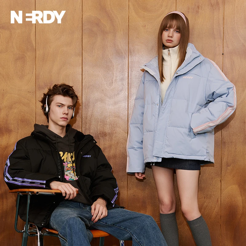 NERDY2024冬季情侣上衣宽松经典织带撞色羽绒服女热力感穿搭时尚