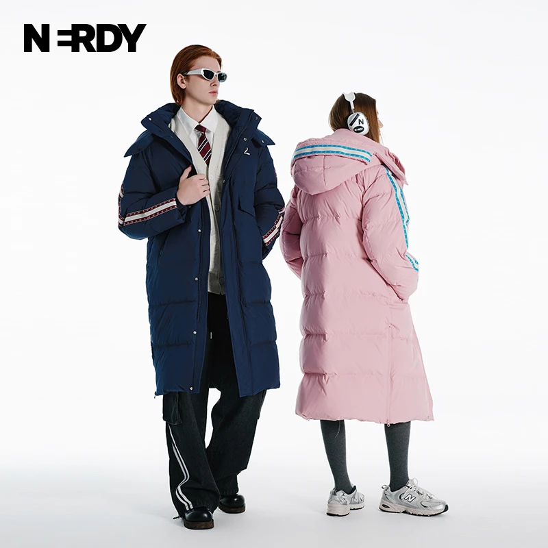 NERDY2024冬季情侣宽松休闲保暖加厚连帽羽绒服外套潮牌女