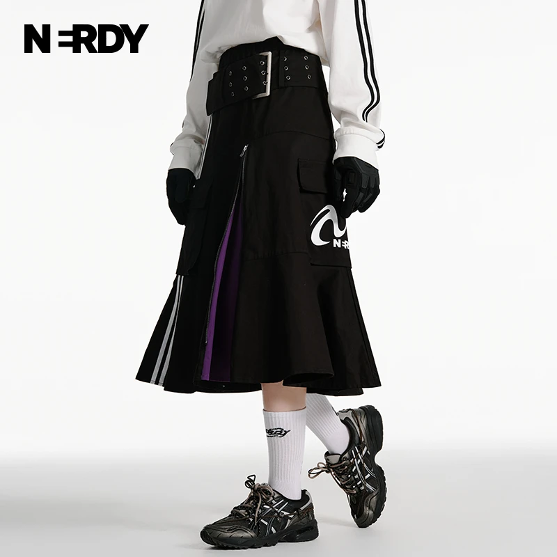 NERDY2024春夏新品撞色活页大口袋工装裙女运动时尚休闲半身裙潮