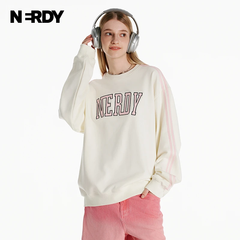 NERDY春季新品摇滚系列学院风情侣宽松圆领卫衣女女款长袖