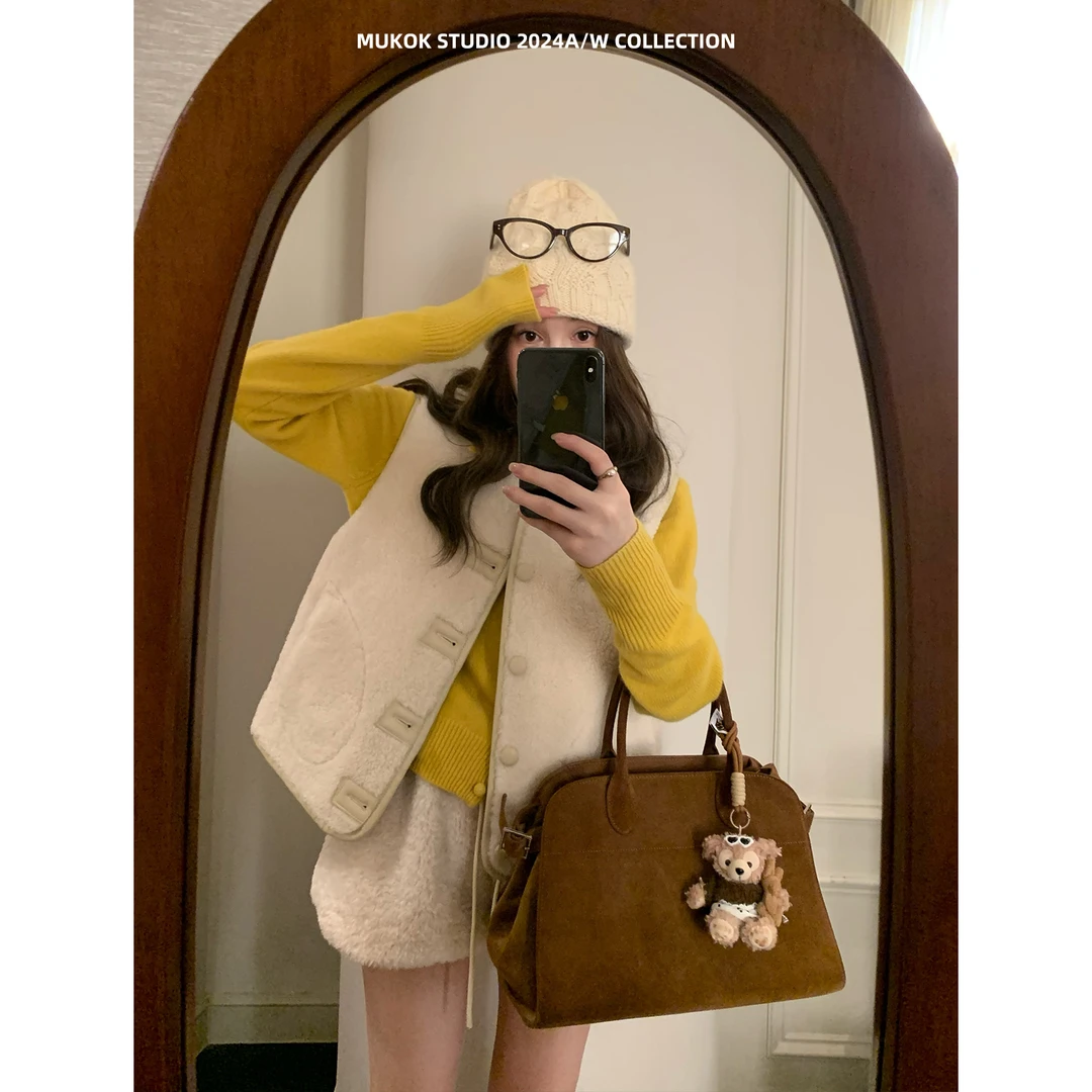 MUKOK 冬日恋岛~ 慵懒感皮毛一体马甲时尚小个子外套