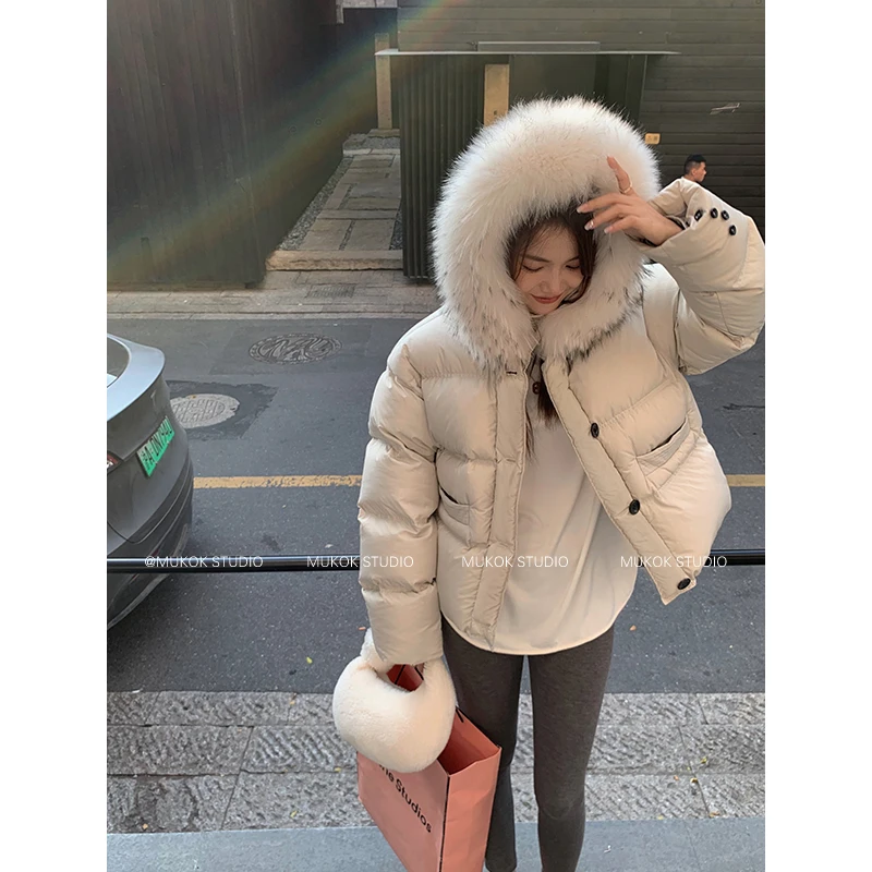 MUKOK 斯嘉丽告白诗~貉子毛领白鸭绒保暖羽绒服