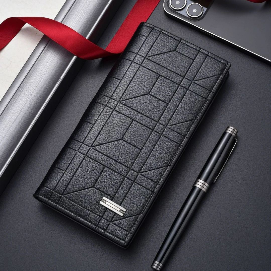 新款时尚超薄男士钱包长款钱夹大容量多卡位皮零钱包青年休闲皮夹