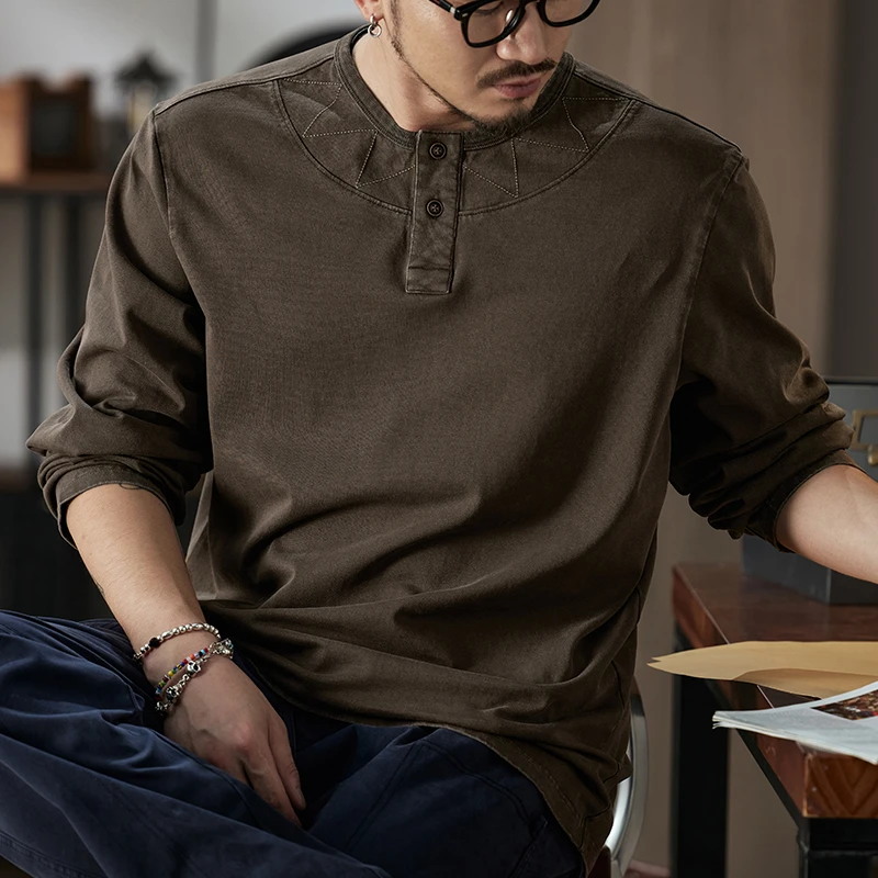 潮掌柜百搭长袖男装春秋耐磨抗皱精梳针织全棉时尚圆领长袖T恤男