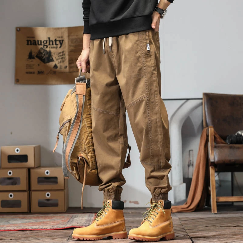 裤子男款复古工装裤子男宽松直筒男士休闲裤阔腿束脚哈伦裤男裤