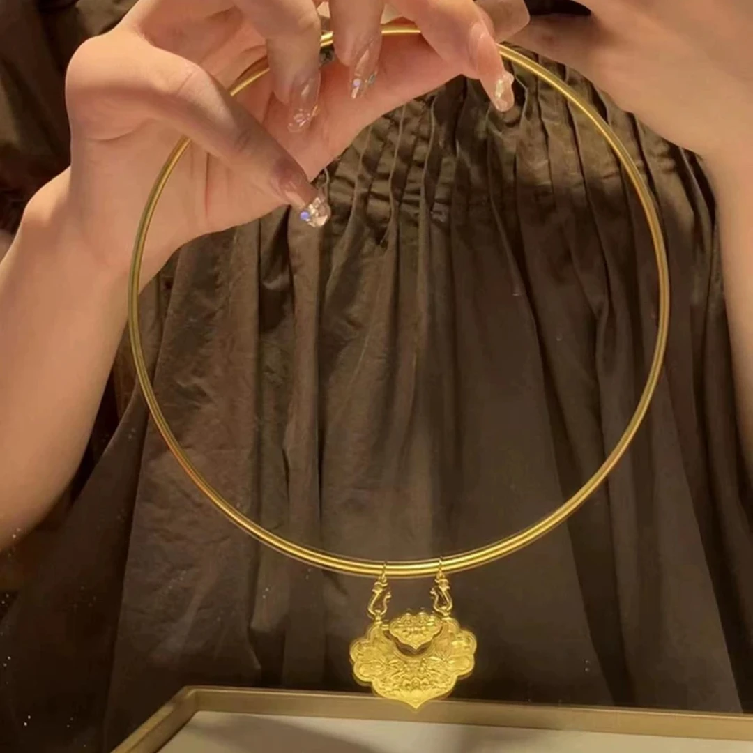 合金项链   项链 项圈搭配锦鲤鱼如意锁吊坠古风重工精工版本