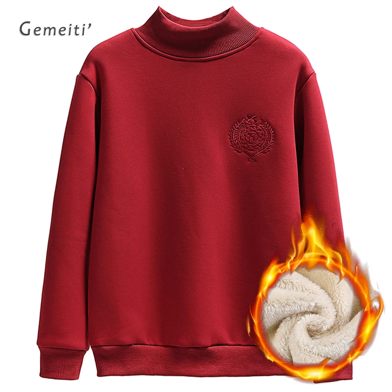 2024冬季半高领卫衣女士羊羔绒加绒加厚保暖大码打底百搭休闲上衣