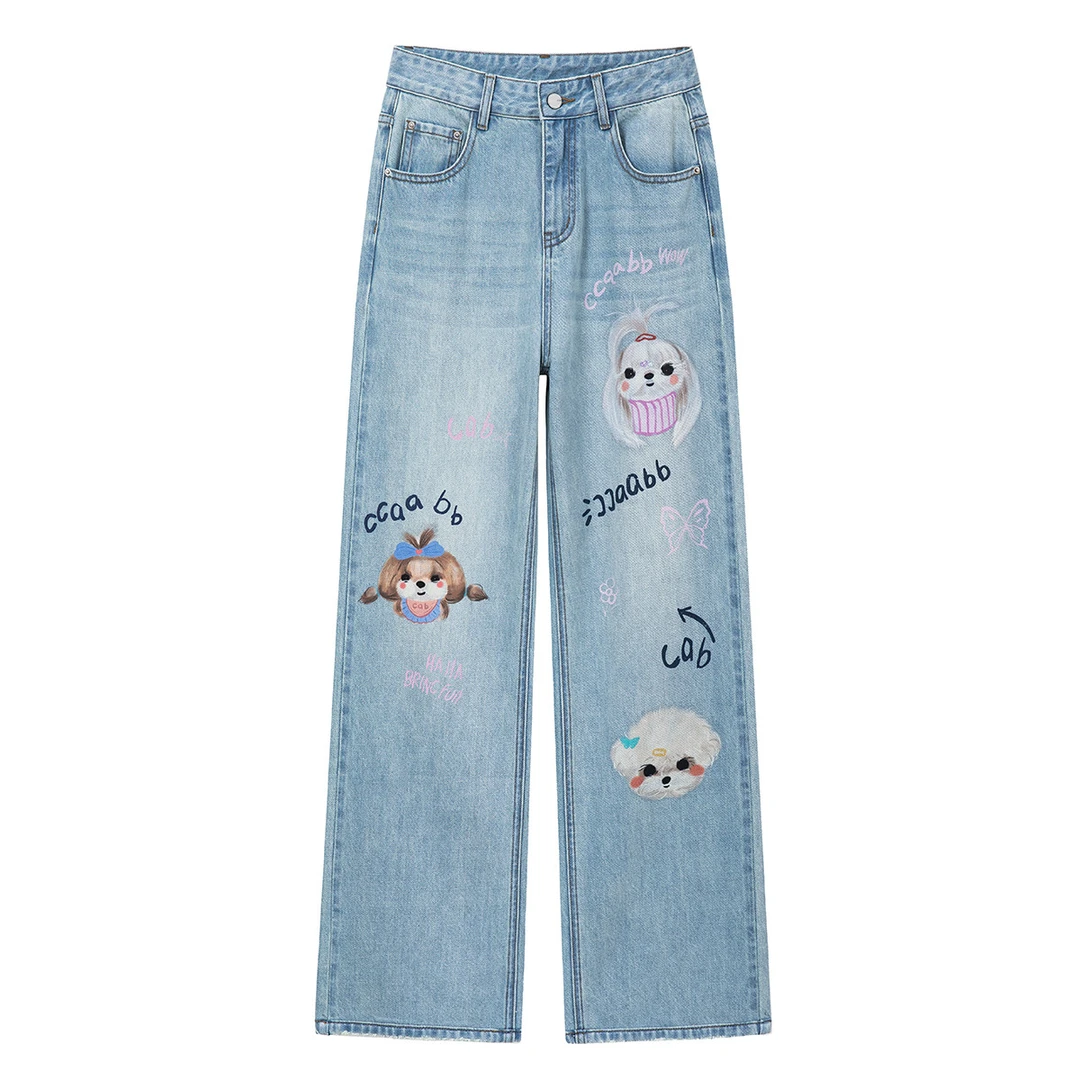 i.tit ccaabb2025春装季新女装卡通甜妹高腰牛仔裤CABJNX0008810