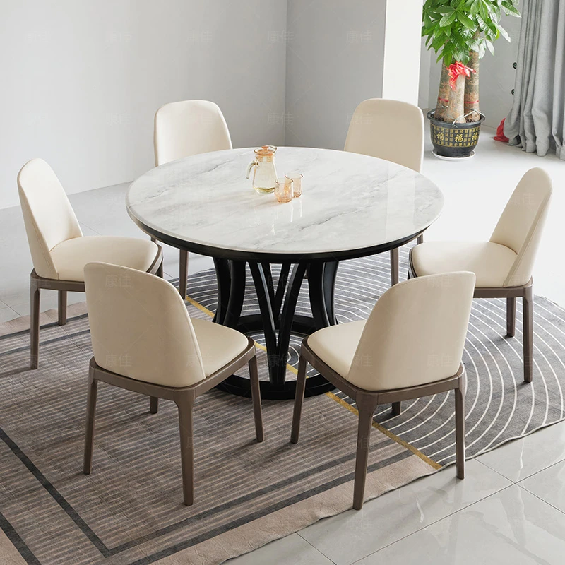 家用餐厅大圆桌轻奢岩板餐桌圆形纯圆桌实木餐桌吃饭桌简约饭桌子