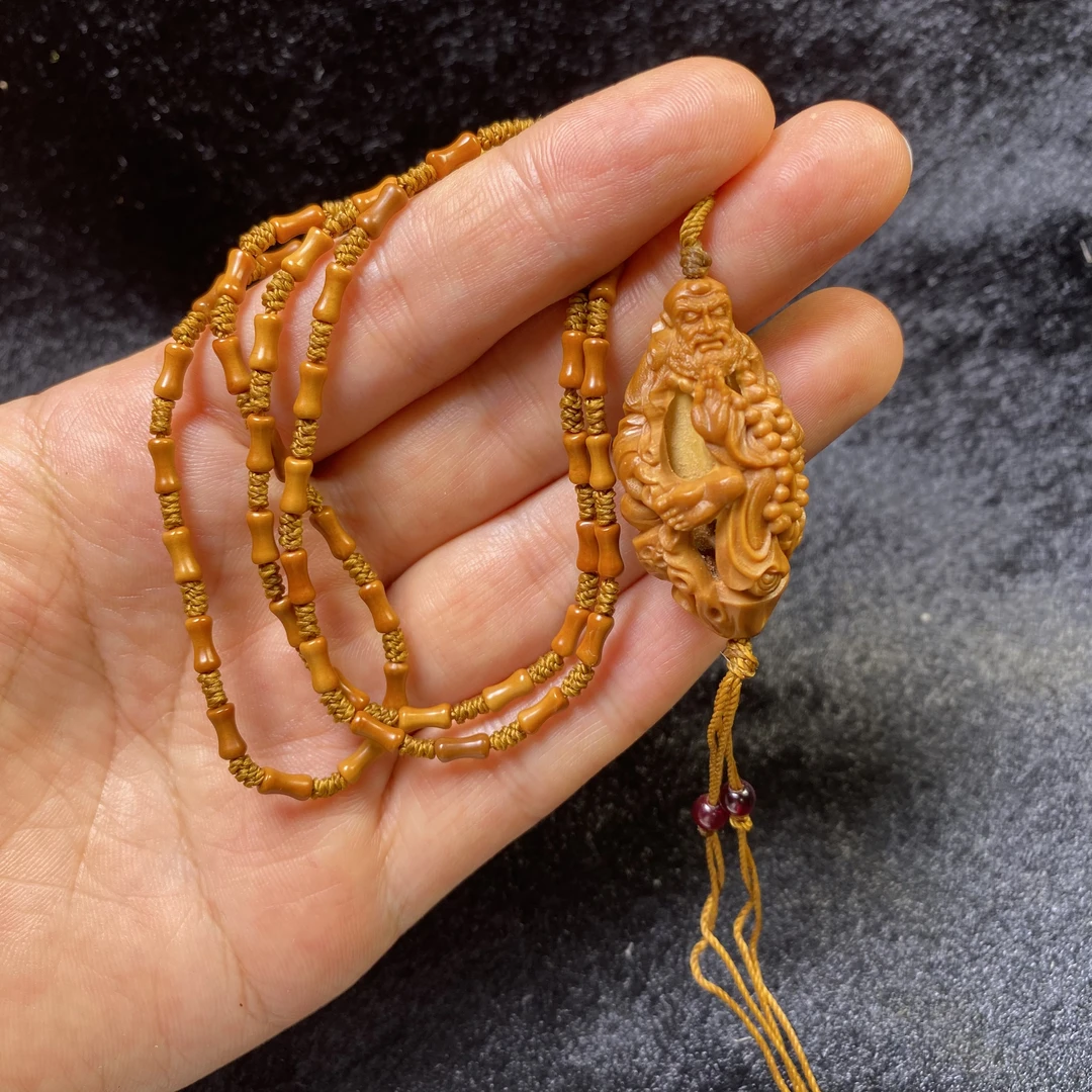 达摩竹节链  橄榄核雕刻精品文玩脖挂链子