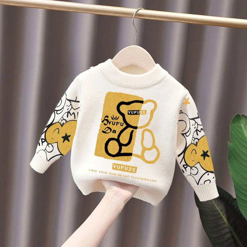 6618男童水绒毛衣2025春秋季新款洋气时尚男童毛衣女童卡通打底衫