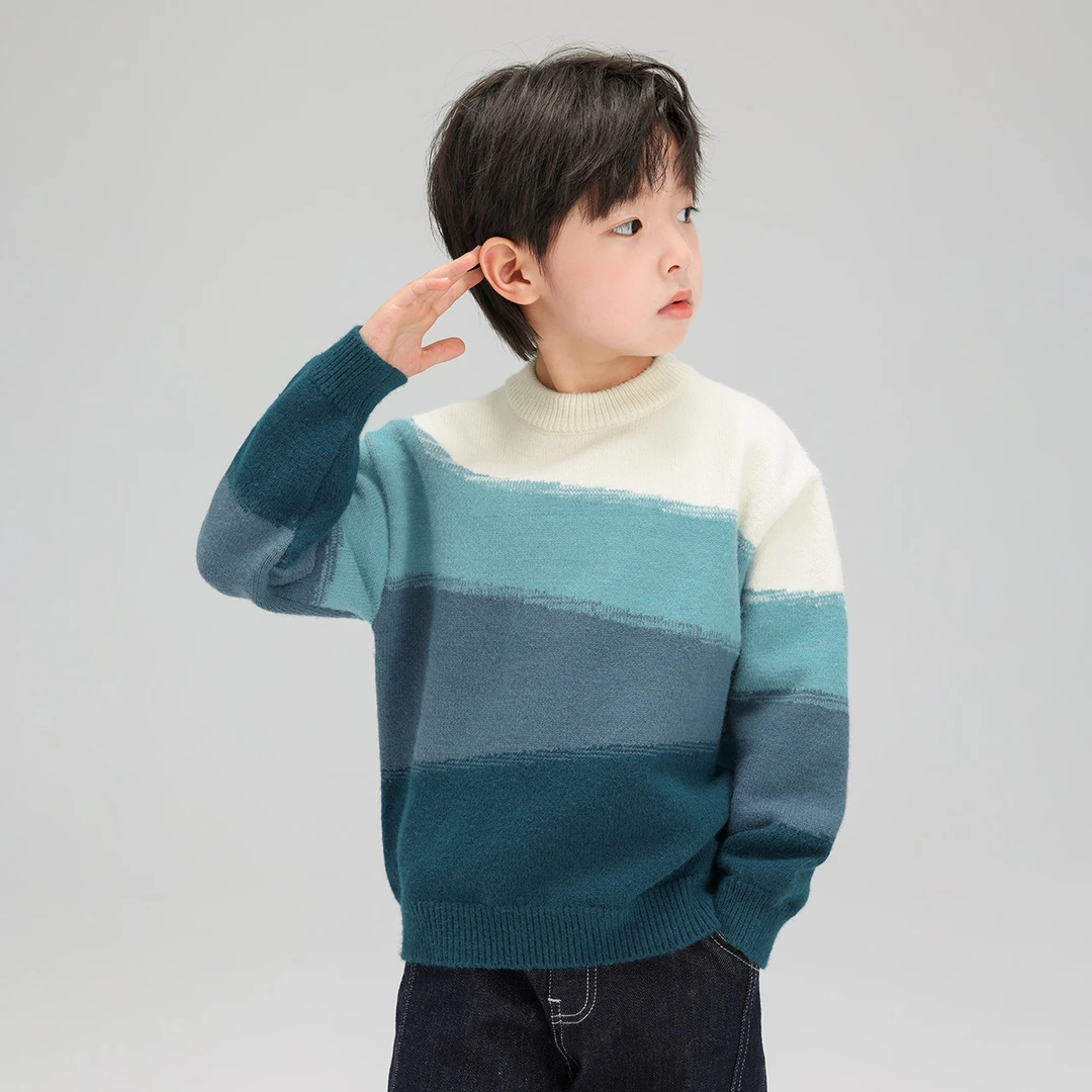 男童毛衣2025春秋季新款男童渐变色时尚洋气针织打底男童针织毛衣