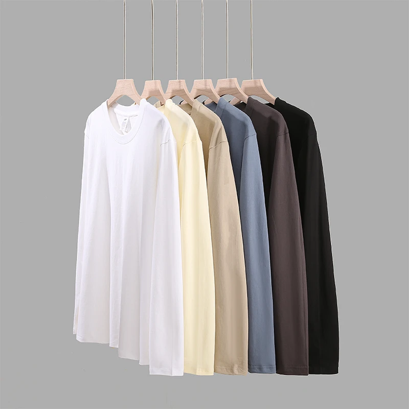 T恤[买一送一]秋冬季重磅100%新疆长绒纯棉长袖T恤男女基础款打底