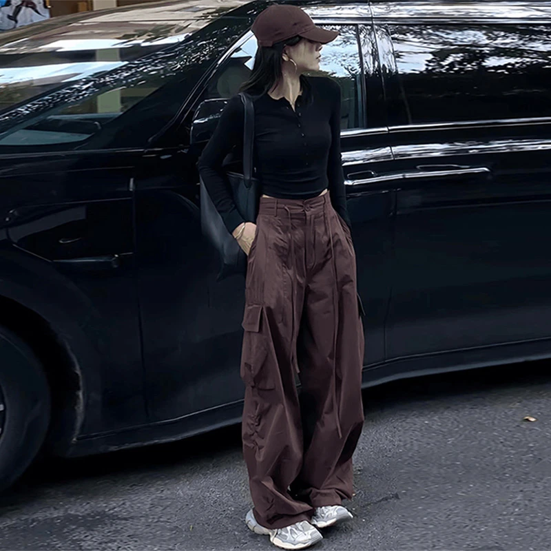 2024春秋季新款美式休闲小众宽松设计感阔腿裤拖地裤百搭工装裤子