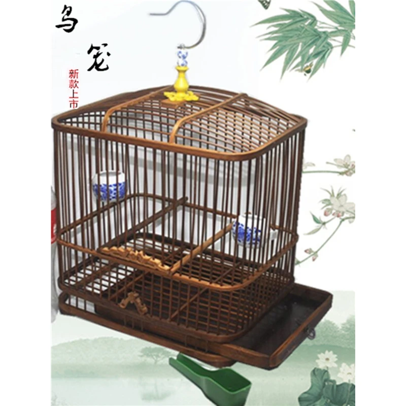 竹制精品绣眼鸟笼 方笼 红子 贝子 黄雀竹笼 活底抽屉竹鸟笼 靛颏