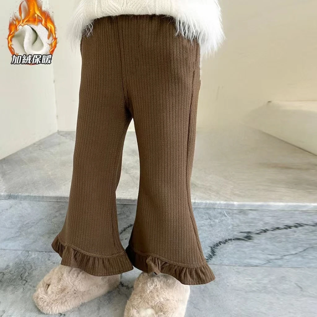 39029女童加绒喇叭裤2023新款女宝宝休闲裤冬装小女孩一体绒裤