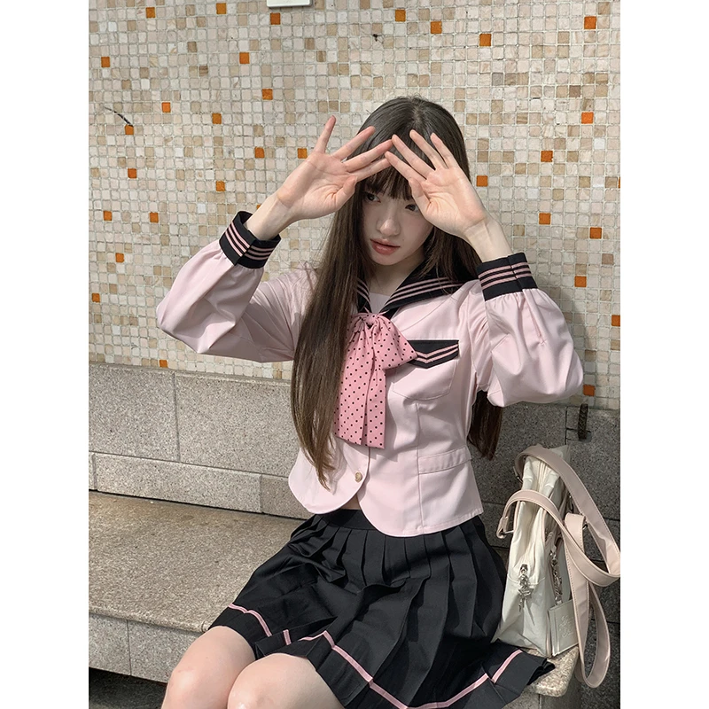东京岁时记JK樱木信约jk制服套装收腰水手服长袖显瘦粉色校供上衣