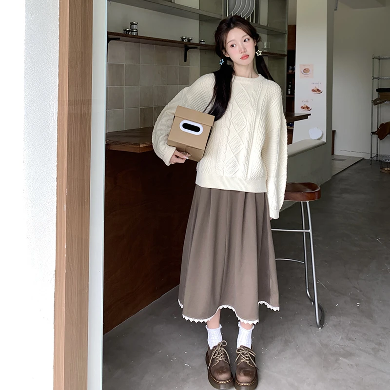 【清仓】东京岁时记jk原创学院文艺风简约可爱秋咖色通勤长裙半裙女