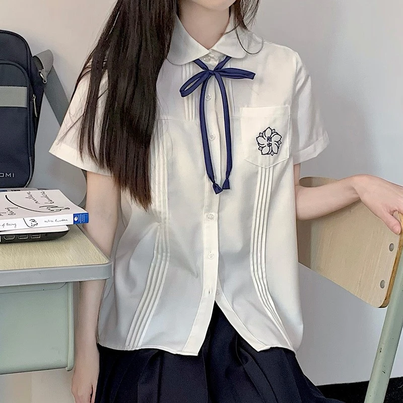 东京岁时记jk原创夏季百搭JK衬衫女学生刺绣纯色短袖上衣樱时套装