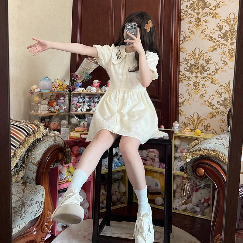 【清仓】东京岁时记jk夏季学生小众初恋法式气质刺绣白色宽松连衣裙