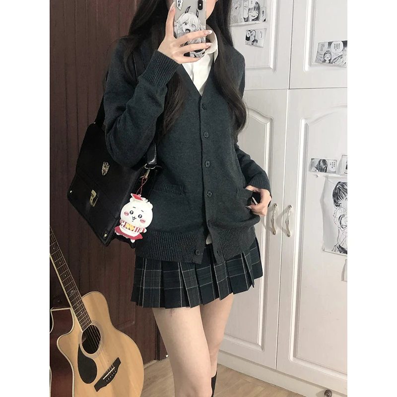 东京岁时记jk春秋季百搭纯色长袖针织衫学院风外套灰色毛衣灰野川