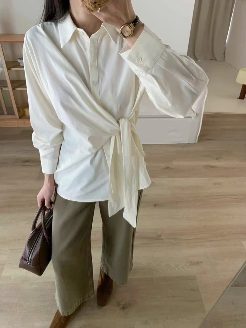 【绑带衬衣】韩版小众设计松弛感绑带设计百搭衬衣
