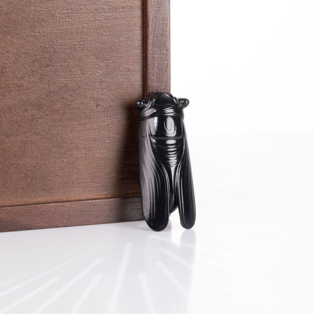 和田玉墨玉蝉挂坠吊牌