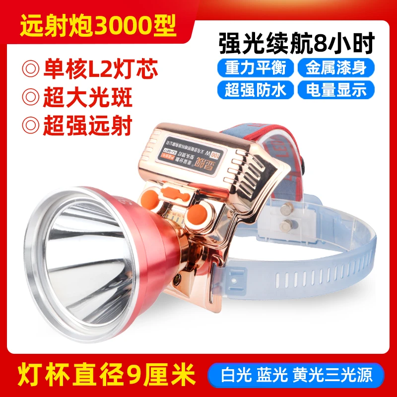 LED强光头戴式半顶灯超亮单核L2户外夜钓强光远射锂电池防水