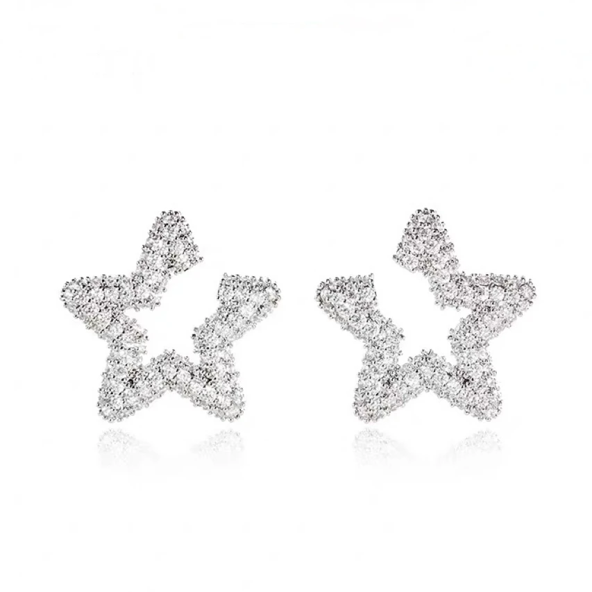 合金耳饰 星星耳环小众高级气质白色轻奢耳饰时尚满钻五角星耳钉