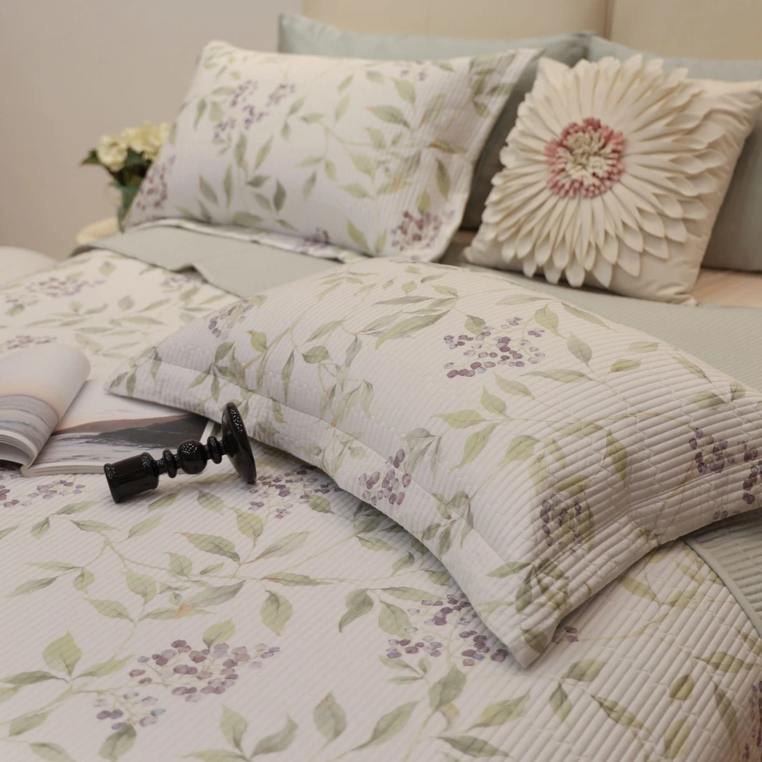 【林小花】南汐床盖三件套轻奢天丝印花床盖凉席双面可机洗床盖件套