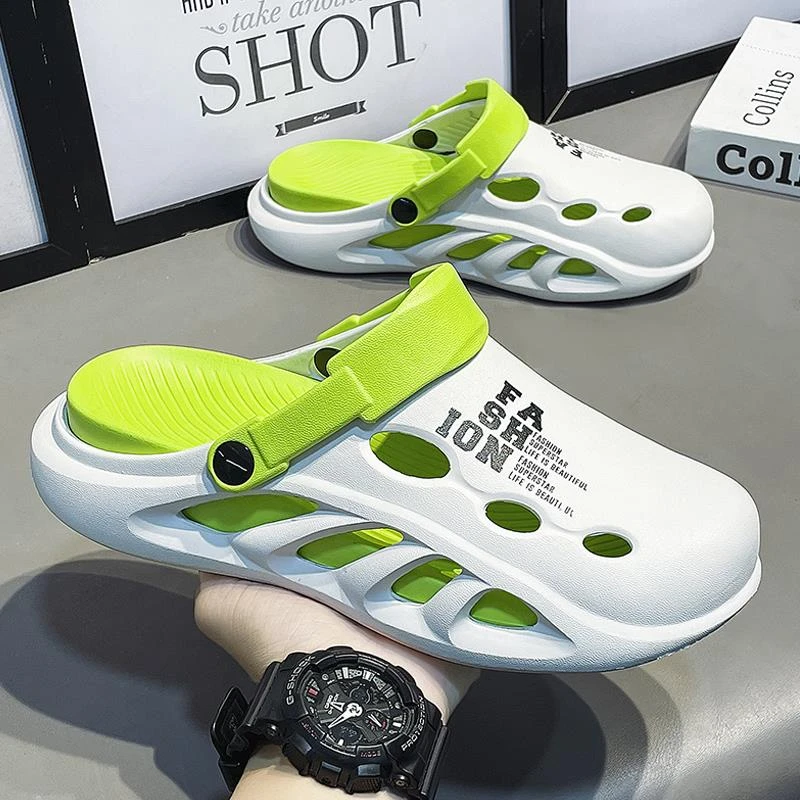 日本GP洞洞鞋男夏季外穿防滑包头拖鞋男士运动厚底踩屎感沙滩凉鞋