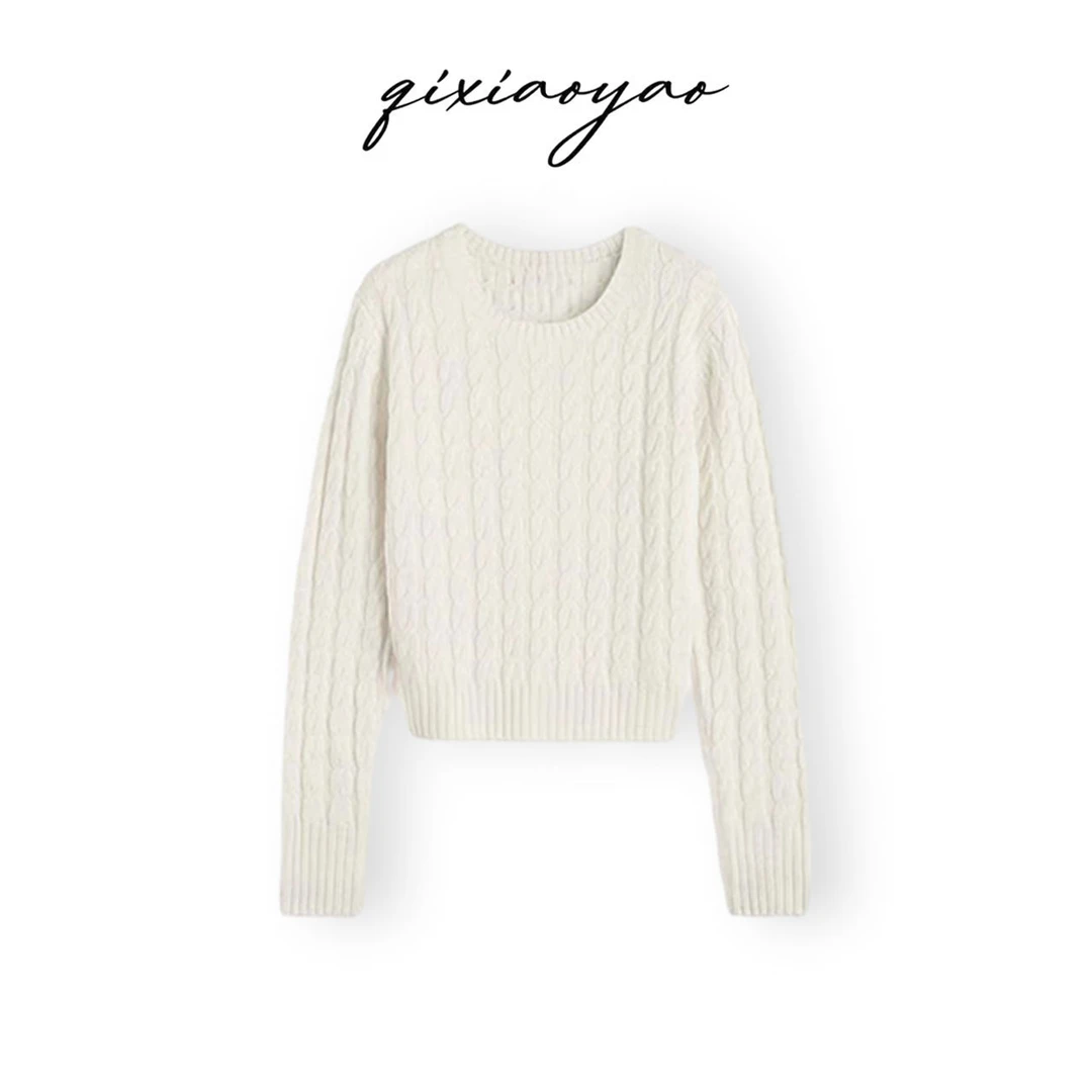 【麦穗花】编织田园风针织麻花羊毛毛衣#QSFML13200