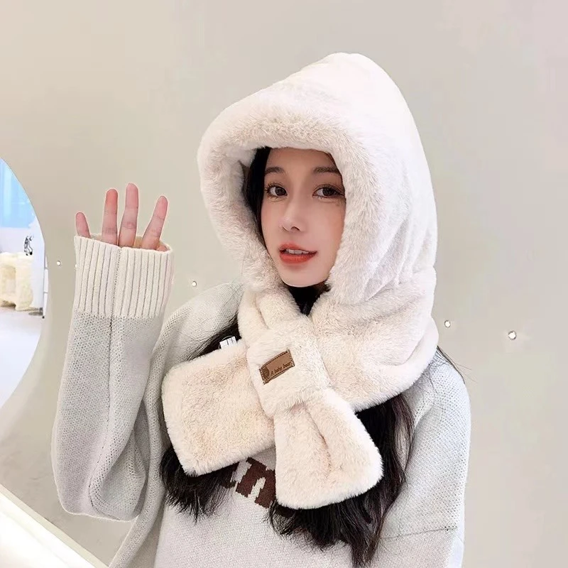 2024新款无耳围巾帽子两用防风百搭加厚冬天防寒保暖帽加绒骑车帽