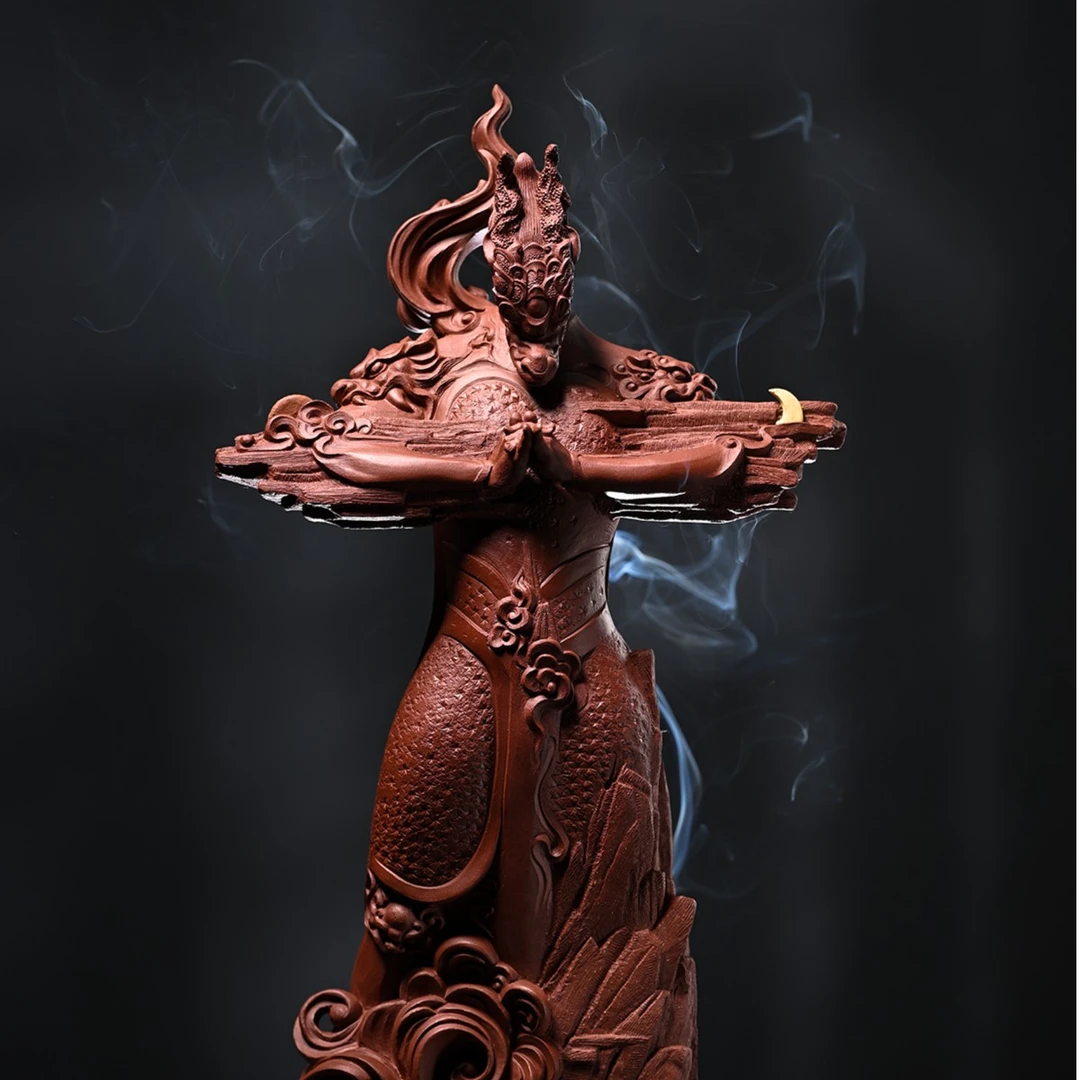 柏年溯艺《善渊》小月亮原创设计 紫砂雕塑龙 国风摆件事业有成中式