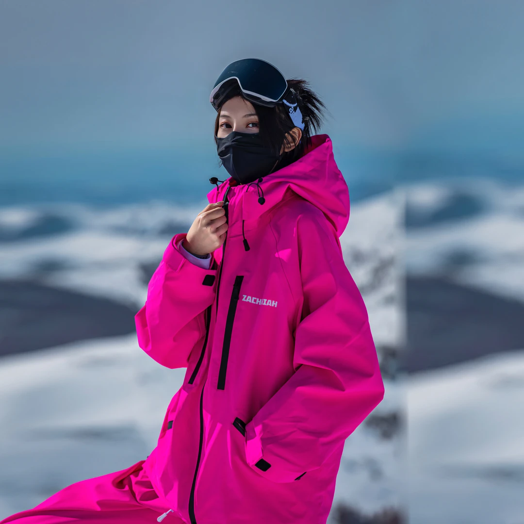 ZACHARIAH【玫红色】机能风滑雪服套装粉色防水时尚宽松单板滑雪衣