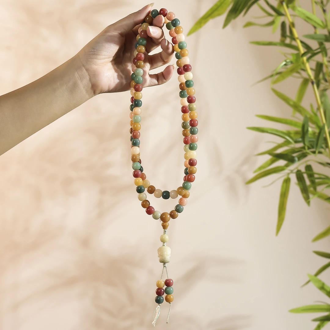 彩虹糖豆  玉化菩提子 108颗菩提根  飘花度母 原创手作