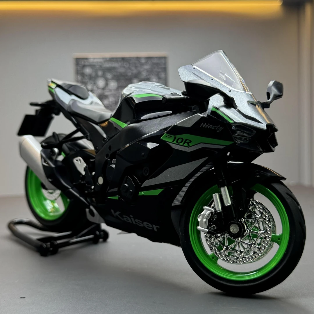 1:12川崎ZX-10R仿真摩托车合金模型带声光滑行玩具车音效模型摆件