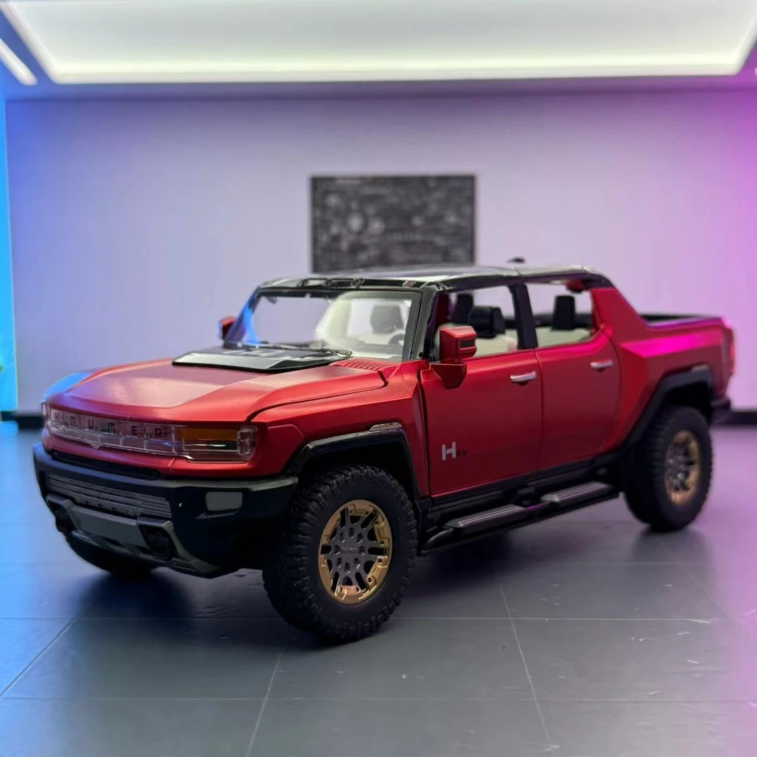 1:22悍马皮卡H2越野车仿真合金车模四门可开声光回力收藏摆件模型