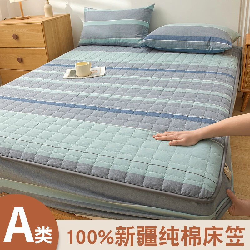 纯棉床笠100%全棉新款床笠罩夹棉加厚单件床垫套保护罩四季通用款