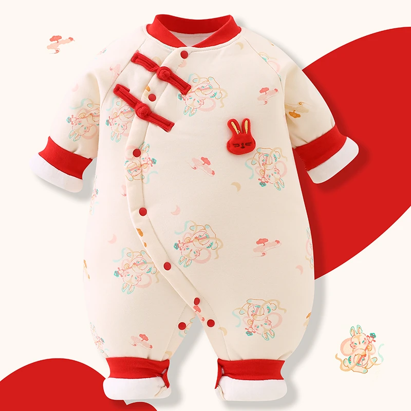 婴儿连体衣宝宝秋冬夹棉新生儿衣服冬季外出加厚保暖冬装棉服哈衣