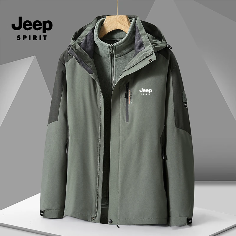 JEEPSPIRIT吉普上衣三合一可拆卸两件套保暖防风耐磨男女款外套