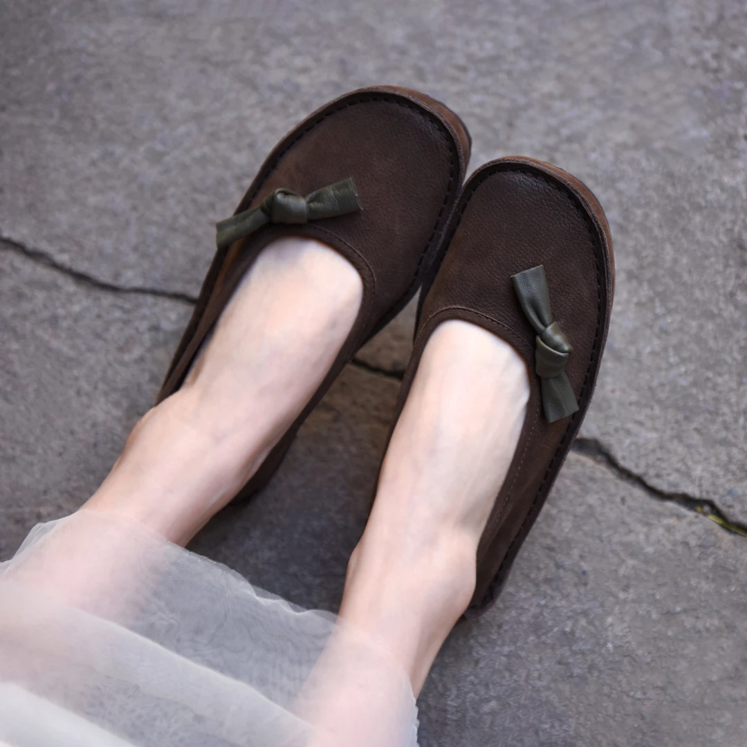 Artmu阿木原创平底蝴蝶结单鞋浅口软底豆豆鞋新款真皮女鞋子75-12