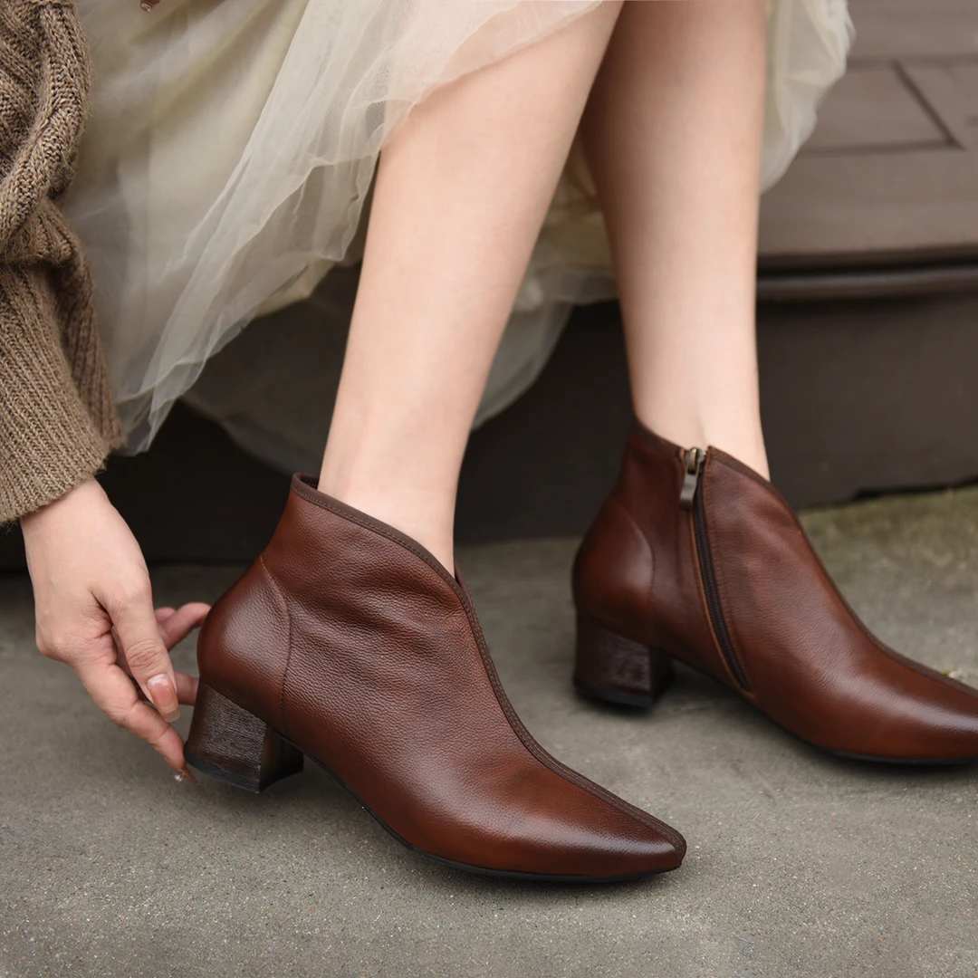 Artmu阿木原创复古靴子短靴女春秋单靴粗中跟尖头踝靴1522QO-F030