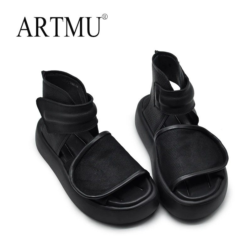 Artmu阿木夏季新款厚底凉鞋女休闲百搭黑色露趾鞋高帮凉靴875-1