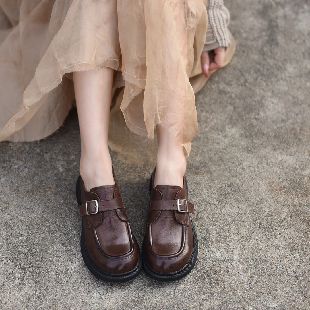 Artmu阿木复古法式单鞋女皮带扣小皮鞋一脚蹬懒人鞋乐福鞋9802-12