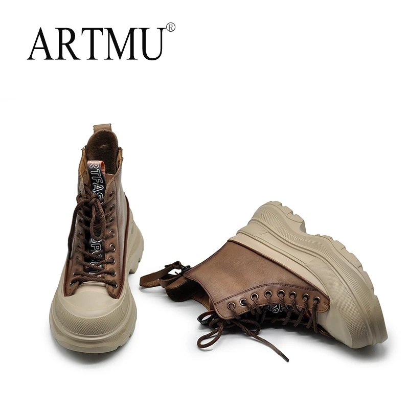 Artmu阿木复古港风厚底马丁靴女新款松糕真皮高帮休闲鞋短靴66080