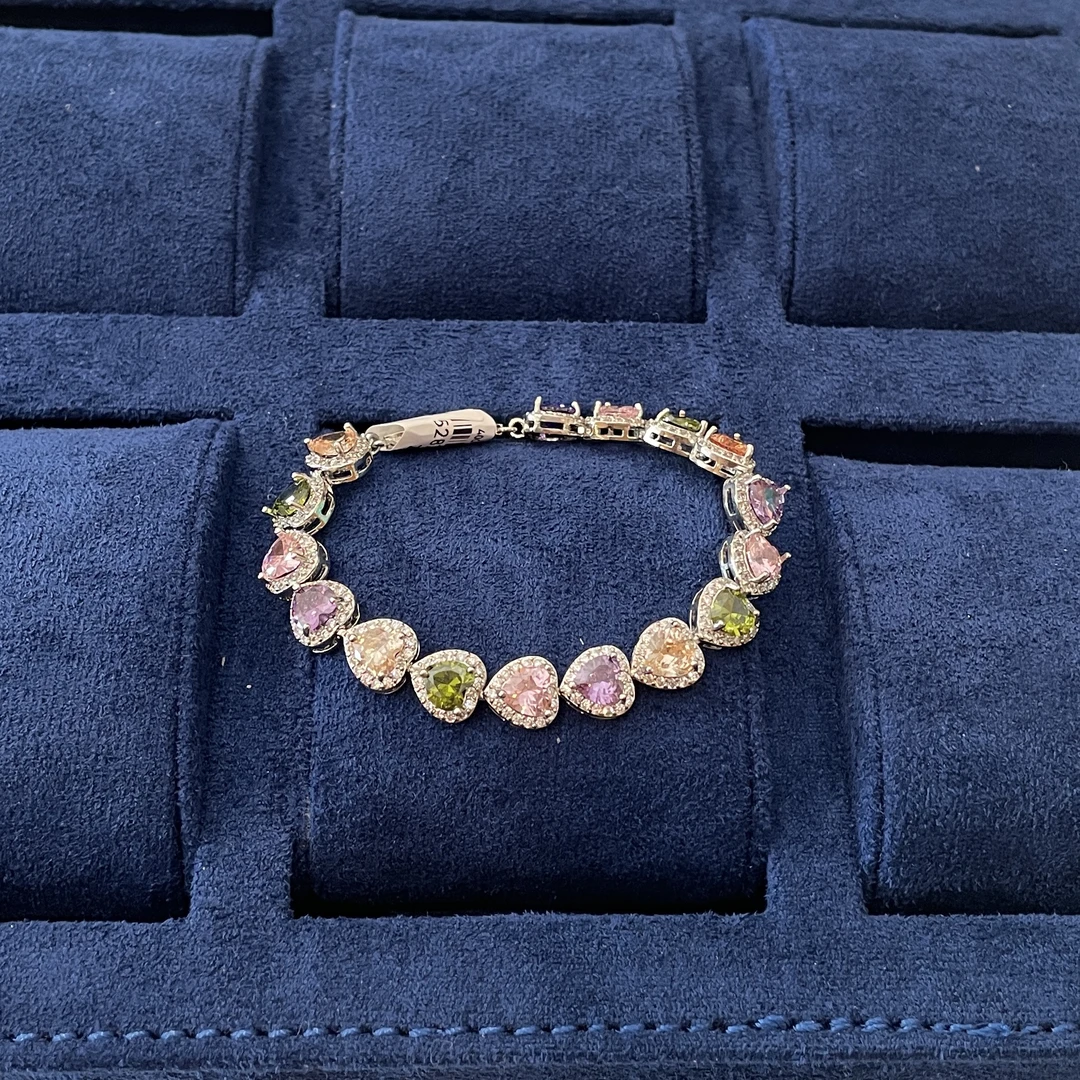 铜合金合成锆石手链 彩色五彩百搭爱心手链手串FG2103