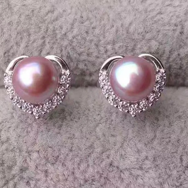 铜合金耳饰 紫色珠珠闪亮爱心璀璨出口高定欧美春夏耳环 12