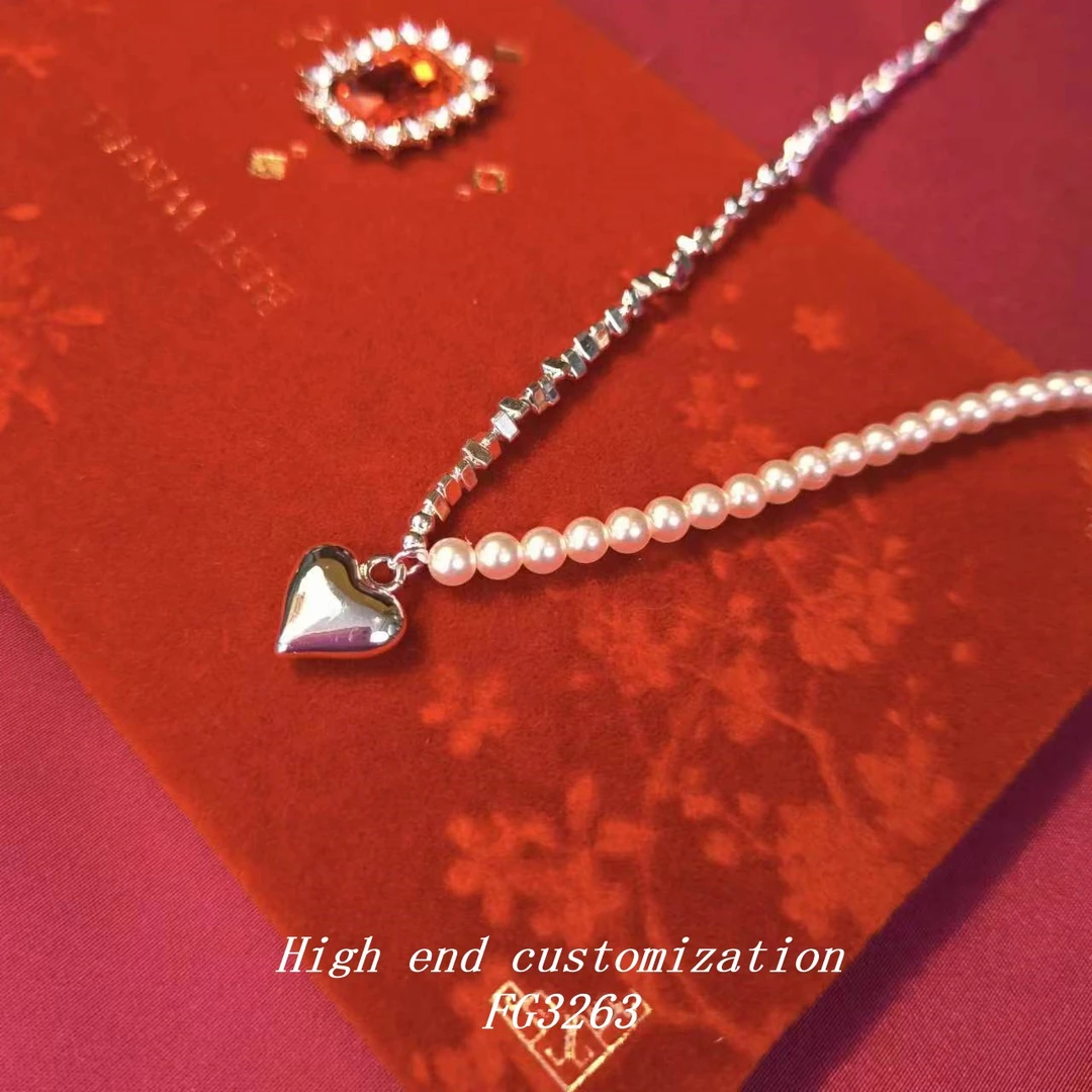 铜合金项链 银色爱心吊坠碎银几两精美欧洲时尚项链 FG3263